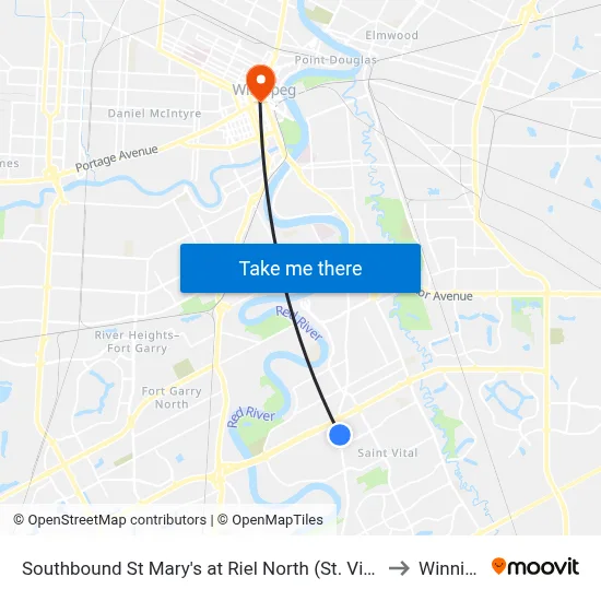 Southbound St Mary's at Riel North (St. Vital Centre) to Winnipeg map