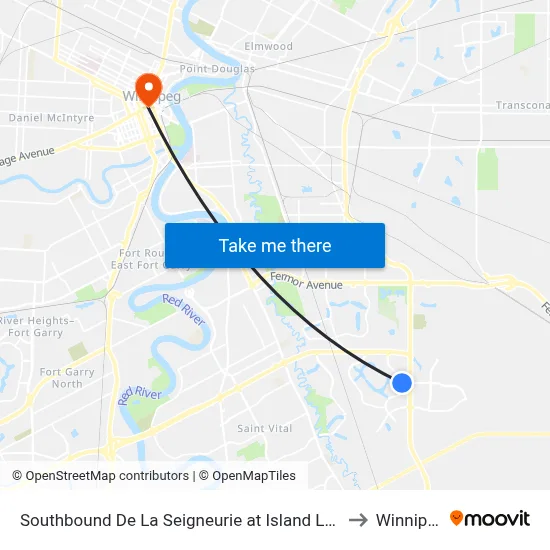 Southbound De La Seigneurie at Island Lakes to Winnipeg map