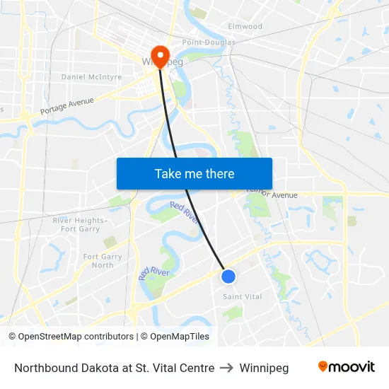 Northbound Dakota at St. Vital Centre to Winnipeg map