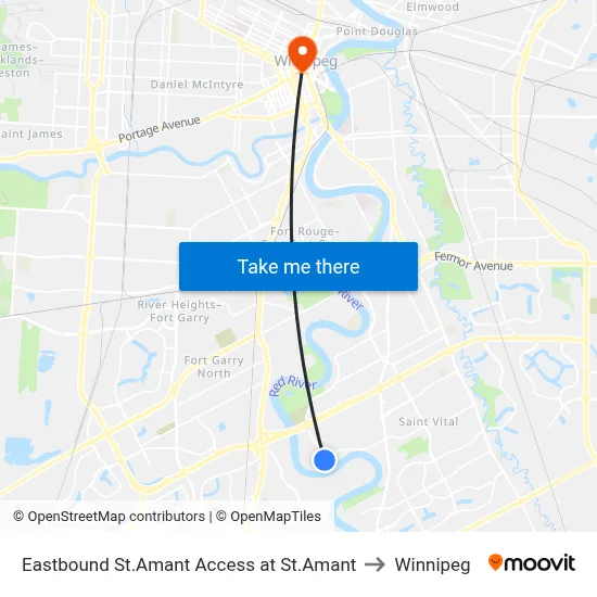 Eastbound St.Amant Access at St.Amant to Winnipeg map