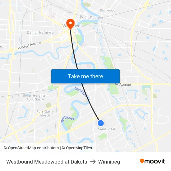 Westbound Meadowood at Dakota to Winnipeg map