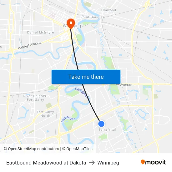 Eastbound Meadowood at Dakota to Winnipeg map