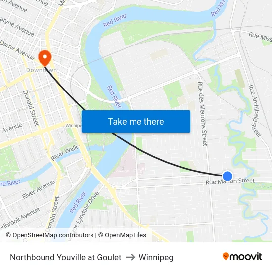 Northbound Youville at Goulet to Winnipeg map