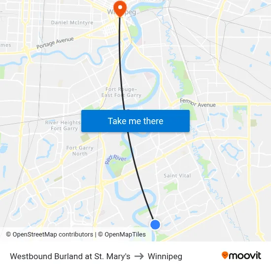 Westbound Burland at St. Mary's to Winnipeg map