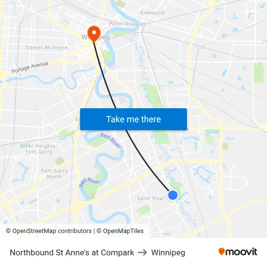 Northbound St Anne's at Compark to Winnipeg map