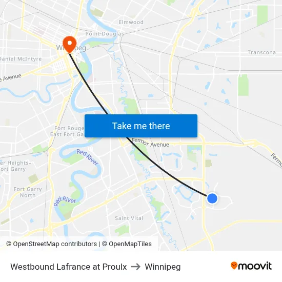 Westbound Lafrance at Proulx to Winnipeg map