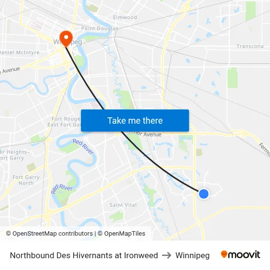 Northbound Des Hivernants at Ironweed to Winnipeg map