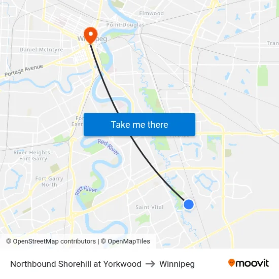 Northbound Shorehill at Yorkwood to Winnipeg map