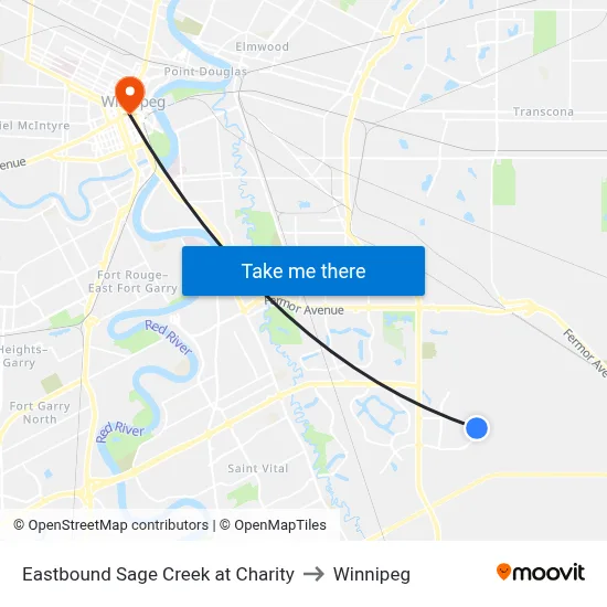 Eastbound Sage Creek at Charity to Winnipeg map