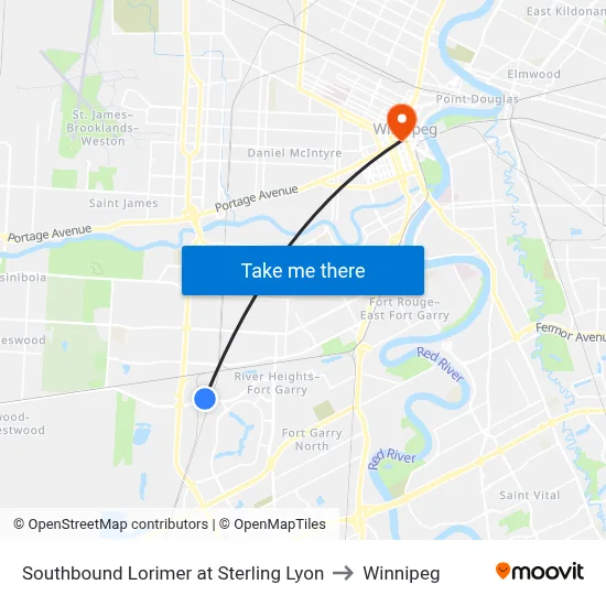 Southbound Lorimer at Sterling Lyon to Winnipeg map
