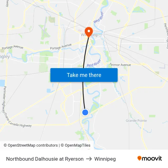 Northbound Dalhousie at Ryerson to Winnipeg map