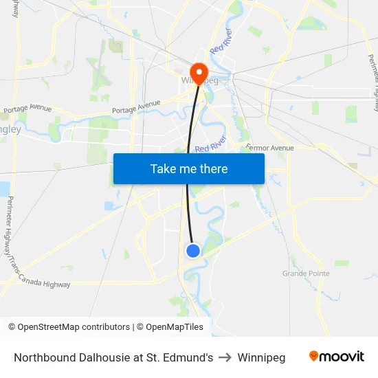 Northbound Dalhousie at St. Edmund's to Winnipeg map