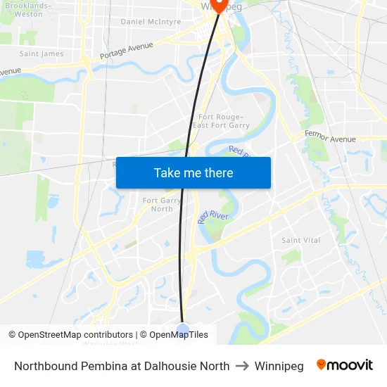 Northbound Pembina at Dalhousie North to Winnipeg map