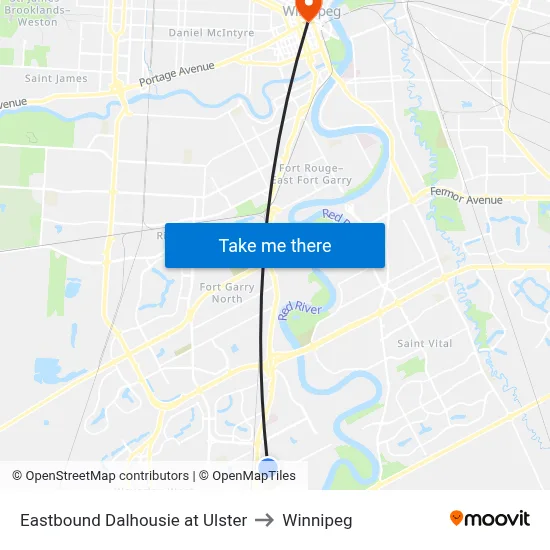 Eastbound Dalhousie at Ulster to Winnipeg map