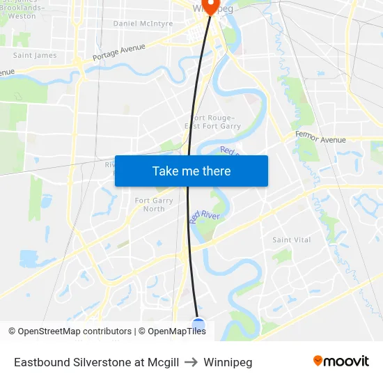 Eastbound Silverstone at Mcgill to Winnipeg map