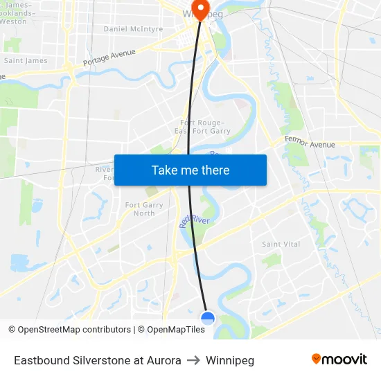 Eastbound Silverstone at Aurora to Winnipeg map