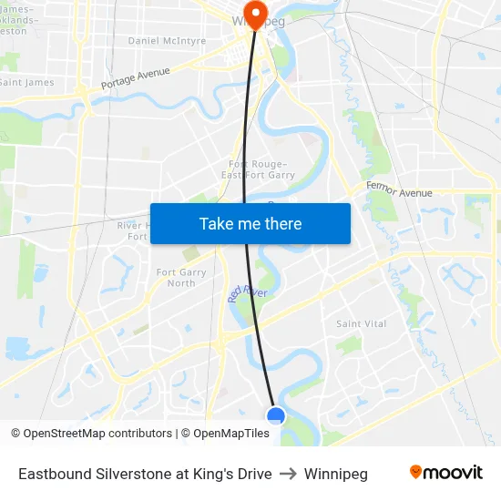 Eastbound Silverstone at King's Drive to Winnipeg map