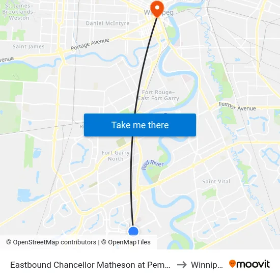 Eastbound Chancellor Matheson at Pembina to Winnipeg map