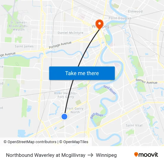 Northbound Waverley at Mcgillivray to Winnipeg map