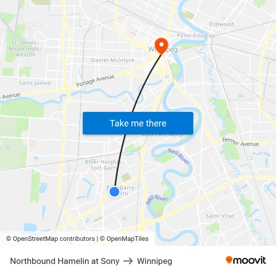 Northbound Hamelin at Sony to Winnipeg map