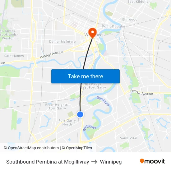 Southbound Pembina at Mcgillivray to Winnipeg map