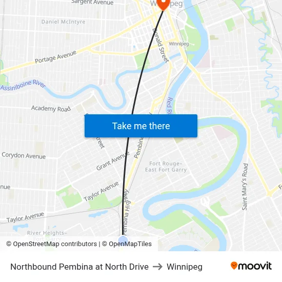 Northbound Pembina at North Drive to Winnipeg map