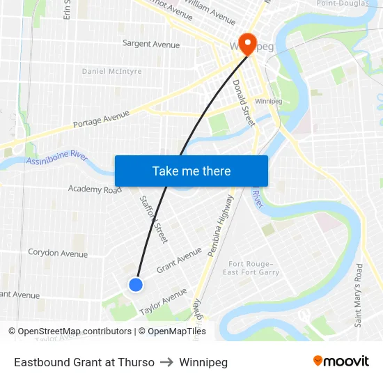 Eastbound Grant at Thurso to Winnipeg map