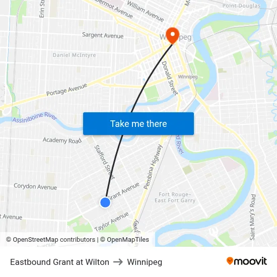Eastbound Grant at Wilton to Winnipeg map
