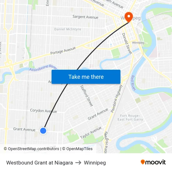 Westbound Grant at Niagara to Winnipeg map