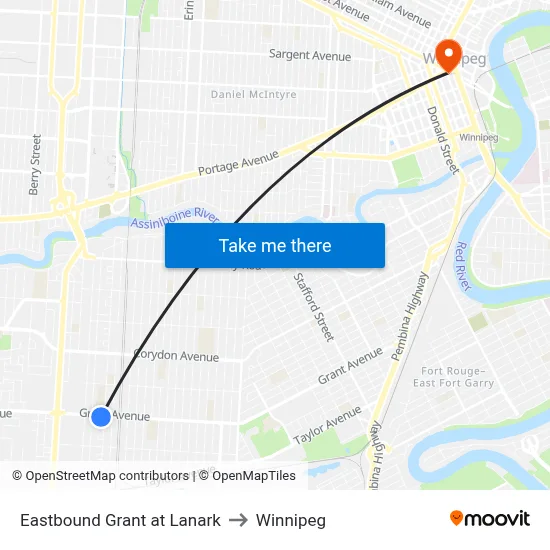 Eastbound Grant at Lanark to Winnipeg map