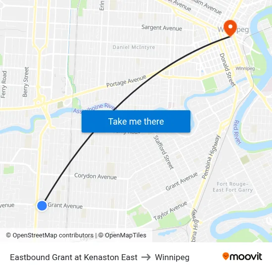 Eastbound Grant at Kenaston East to Winnipeg map