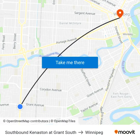 Southbound Kenaston at Grant South to Winnipeg map