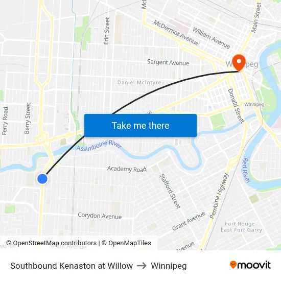 Southbound Kenaston at Willow to Winnipeg map