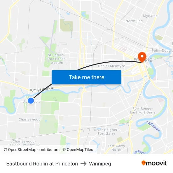 Eastbound Roblin at Princeton to Winnipeg map