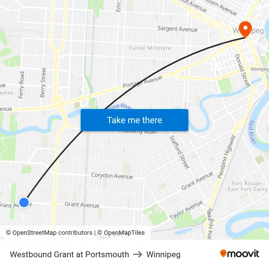Westbound Grant at Portsmouth to Winnipeg map