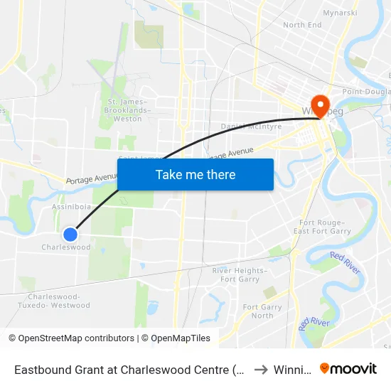Eastbound Grant at Charleswood Centre (Park & Ride) to Winnipeg map