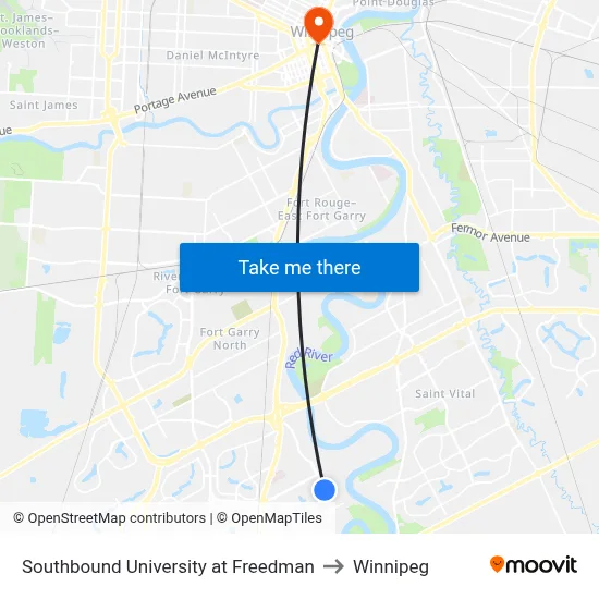 Southbound University at Freedman to Winnipeg map