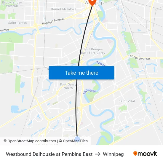 Westbound Dalhousie at Pembina East to Winnipeg map