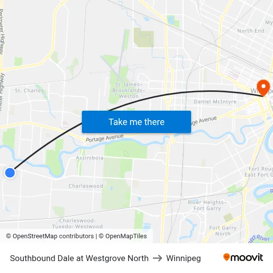 Southbound Dale at Westgrove North to Winnipeg map