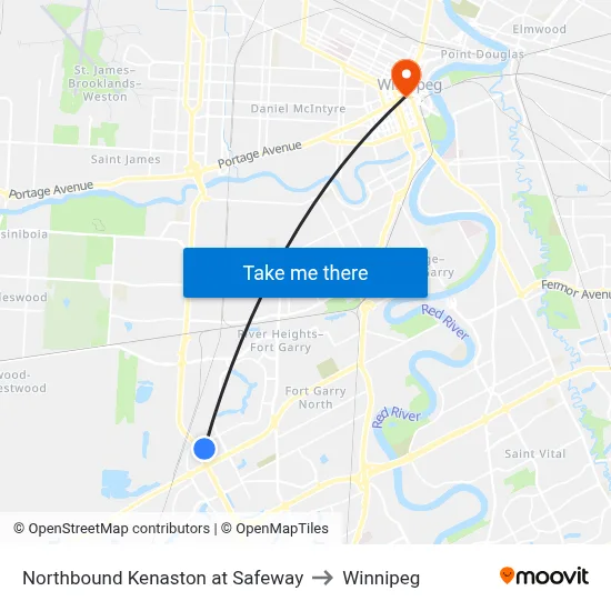 Northbound Kenaston at Safeway to Winnipeg map