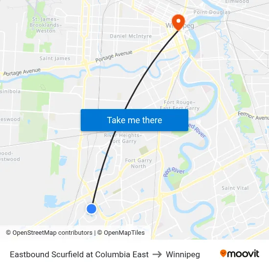 Eastbound Scurfield at Columbia East to Winnipeg map
