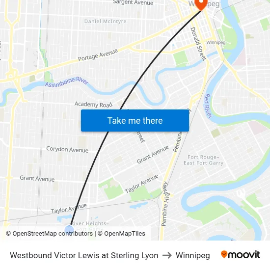 Westbound Victor Lewis at Sterling Lyon to Winnipeg map