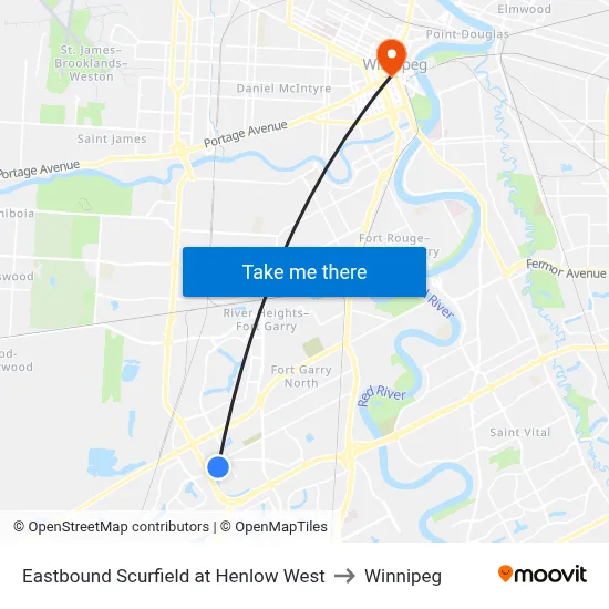 Eastbound Scurfield at Henlow West to Winnipeg map