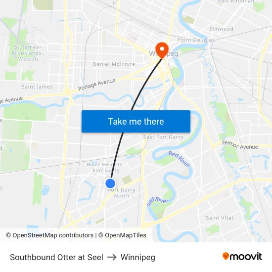 Southbound Otter at Seel to Winnipeg map