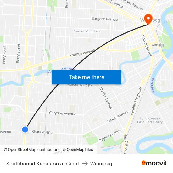 Southbound Kenaston at Grant to Winnipeg map