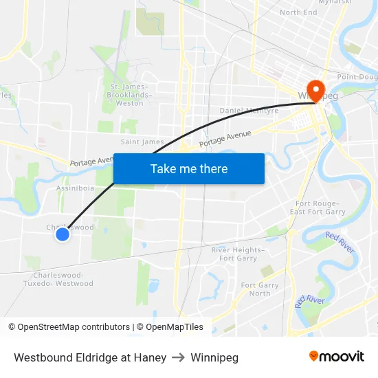 Westbound Eldridge at Haney to Winnipeg map