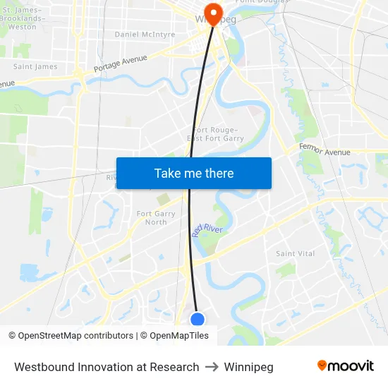 Westbound Innovation at Research to Winnipeg map