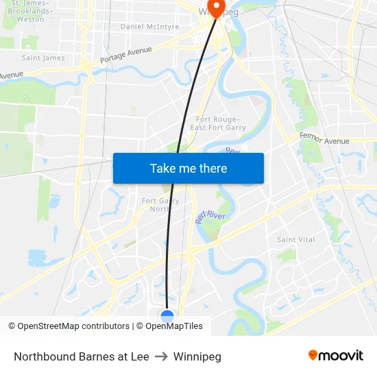 Northbound Barnes at Lee to Winnipeg map
