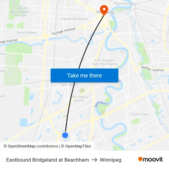 Eastbound Bridgeland at Beachham to Winnipeg map