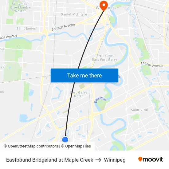Eastbound Bridgeland at Maple Creek to Winnipeg map